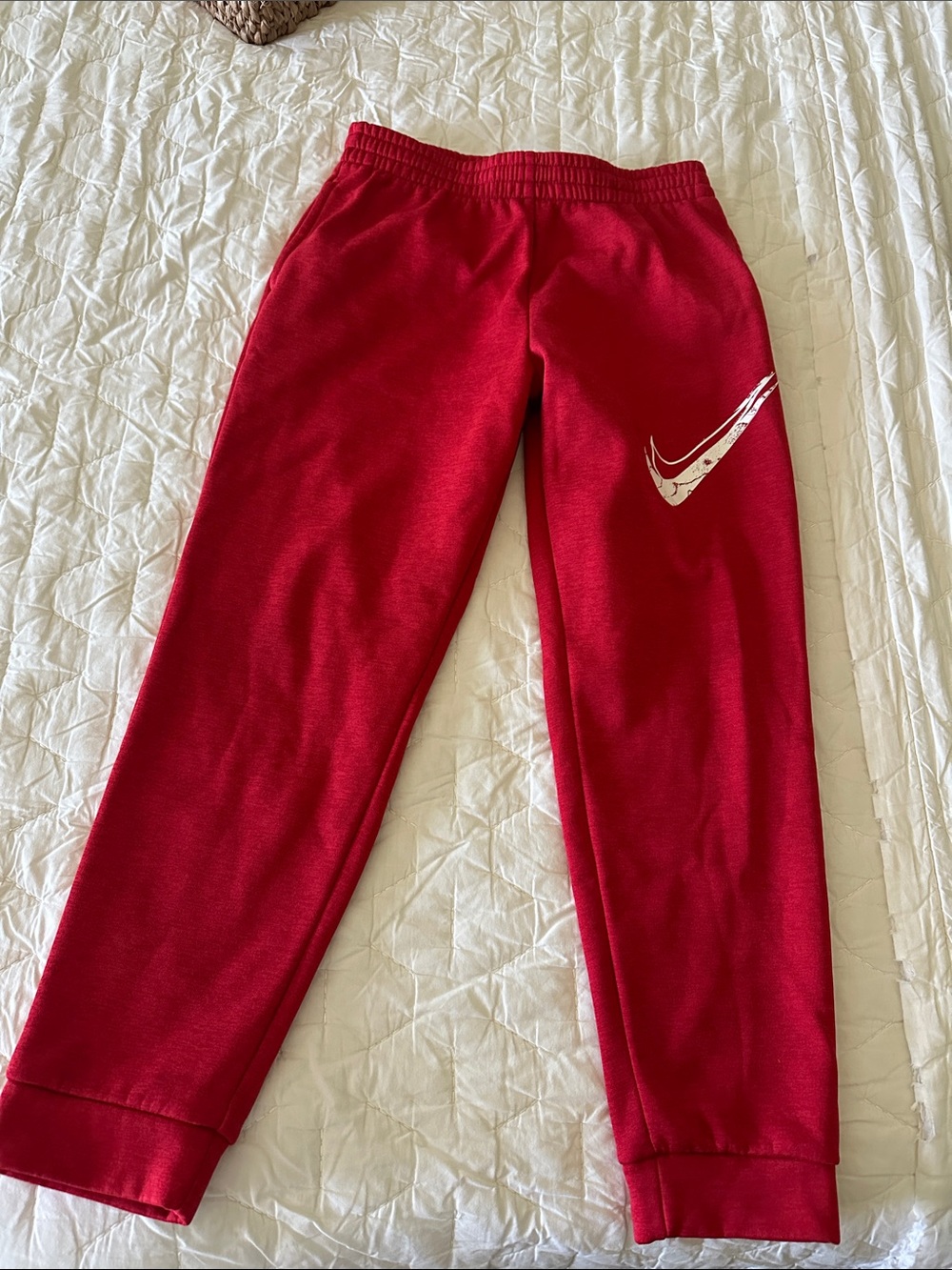 Nike Red Kids Joggers with White Swoosh Detail